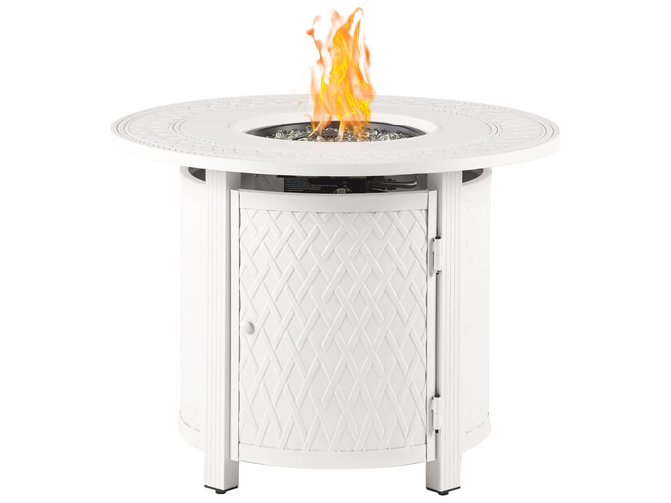 Ritz 34-Inch Round Cast Aluminum Fire Pit Table in White