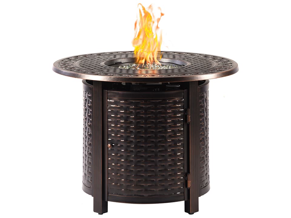 Romero 34-Inch Round Cast Aluminum Propane Fire Pit Table in Antique Copper