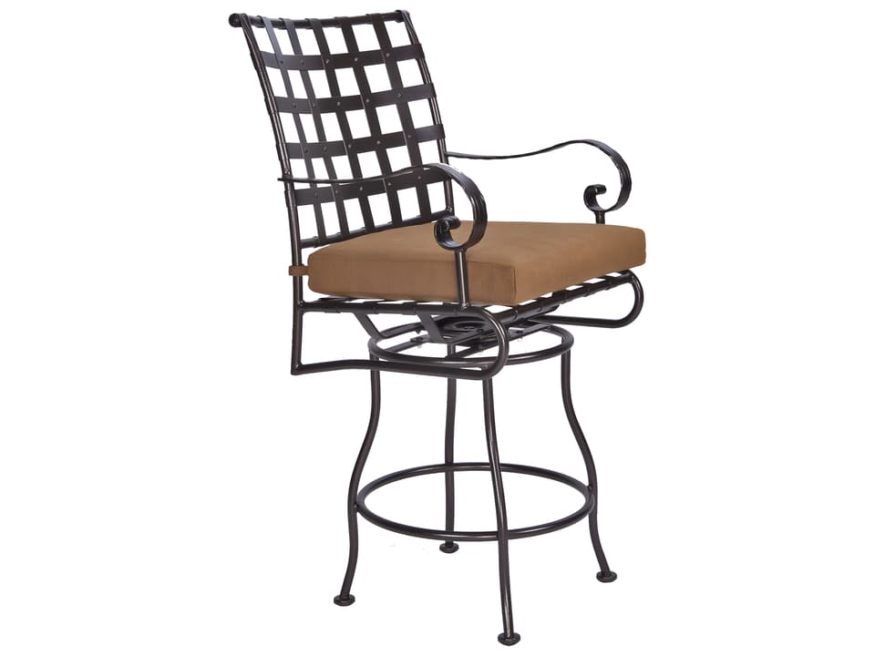 Classico-Wide Arms Wrought Iron Swivel Outdoor Patio Counter Stool