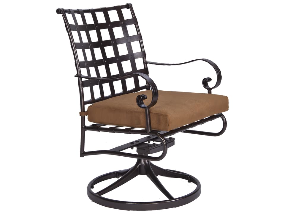 Classico-Wide Arms Wrought Iron Swivel Rocker Patio Dining Chair