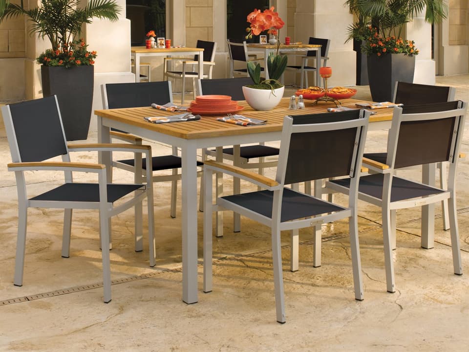 Travira 7-Piece Outdoor Dining Set with Flint Frame and Black Sling