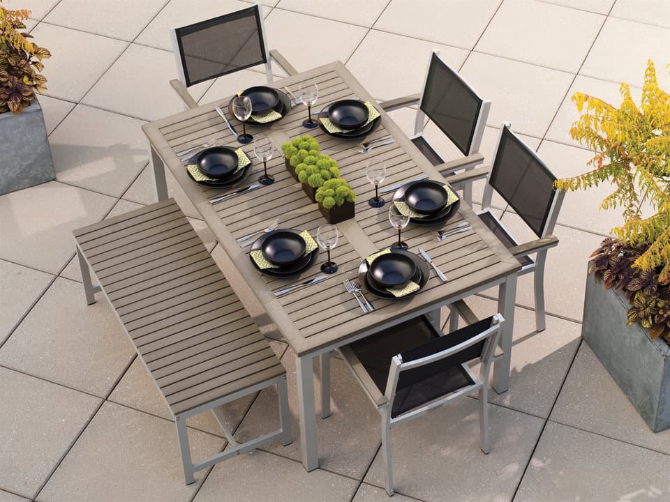 Travira 6-Person Rectangular Outdoor Dining Set with Black Sling and Tekwood