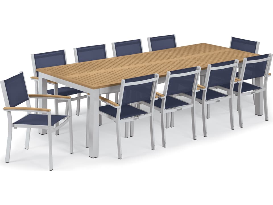 11-Piece Travira Aluminum Tekwood Outdoor Dining Set with Sling Seats