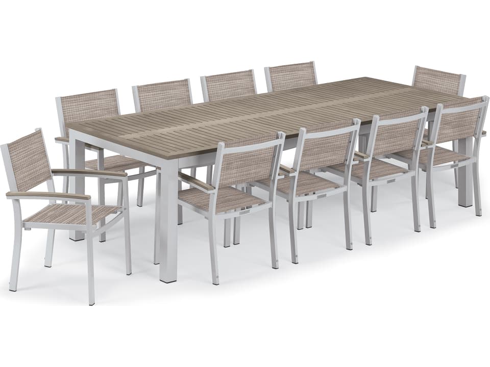 Travira 11-Piece Aluminum Outdoor Dining Set with Tekwood Table and Bellows Sling Chairs