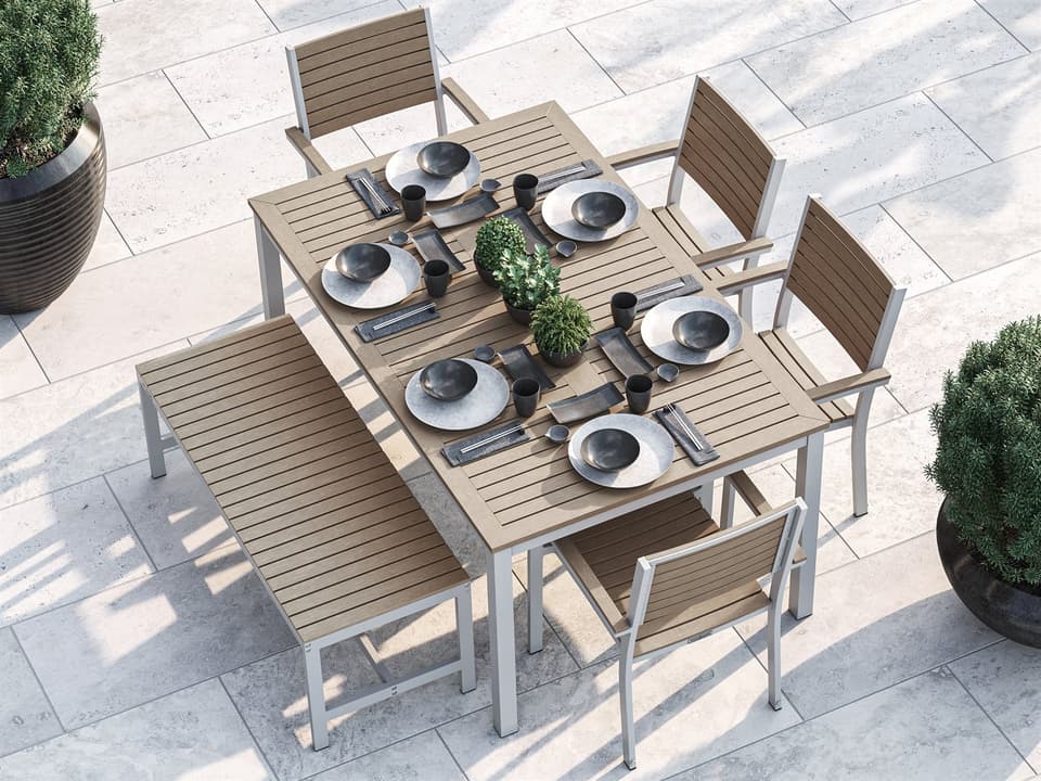 Travira Outdoor Dining Armchair in Flint with Natural Tekwood