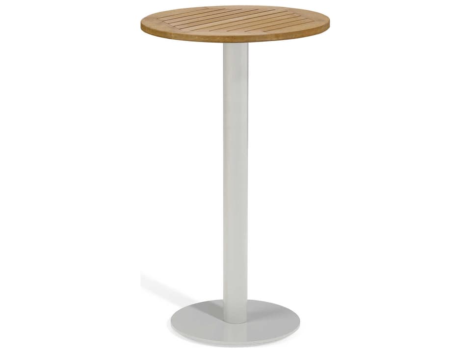 Travira 24-Inch Round Bar Table with HPL Top in Marshland Oak and Oyster