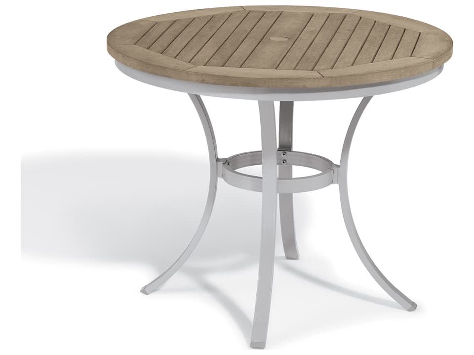 Travira 36 Inch Round Tekwood Bistro Table with Umbrella Hole in Flint