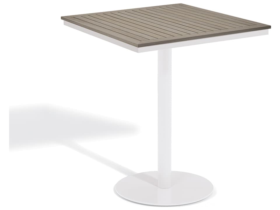 Travira 38-Inch Square Aluminum Bar Table with Vintage Tekwood Top in Chalk