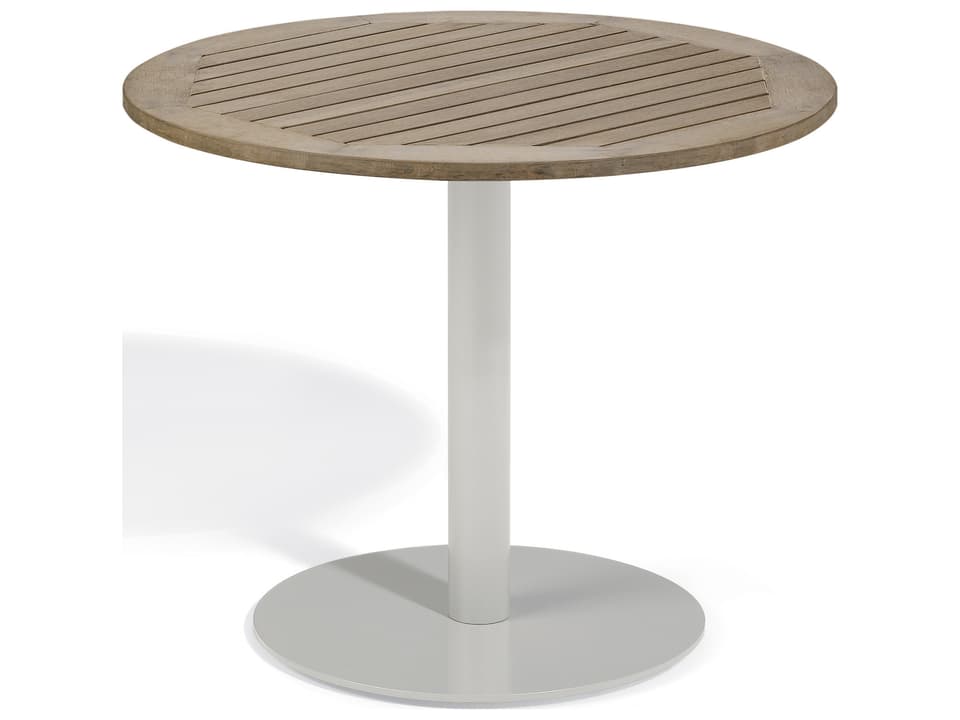 Travira Round 36 Inch Dining Table with Natural Tekwood Top and Flint Frame