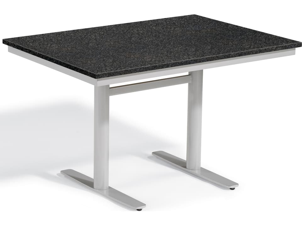 Travira 49 Inch Rectangular Granite Top Outdoor Dining Table in Flint