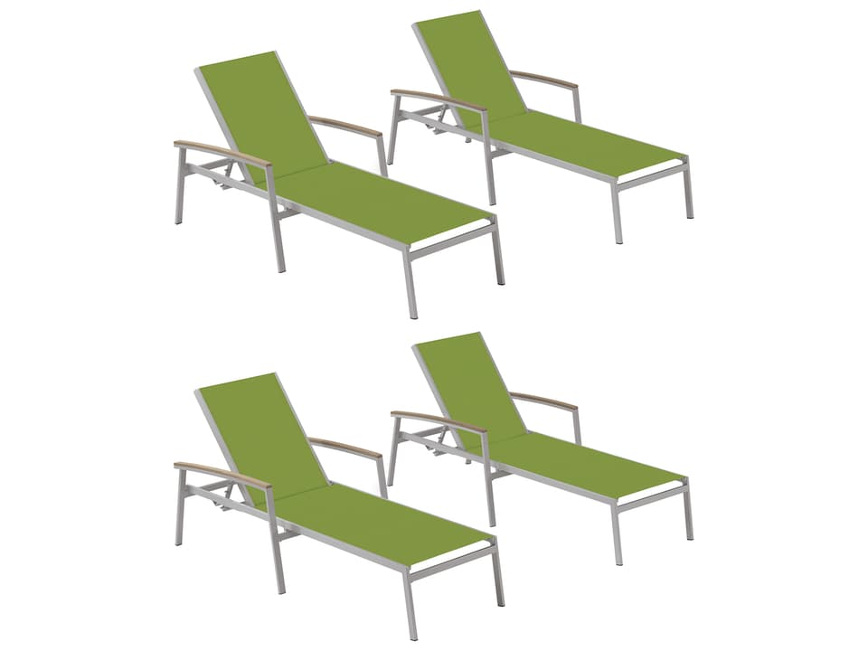 Travira Aluminum Flint Stackable Patio Chaise Lounge with Go Green Sling Set of 4