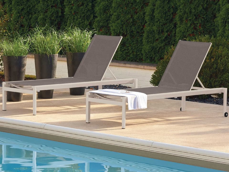Ven Oyster Cocoa Aluminum Sling Chaise Lounge Set of 2