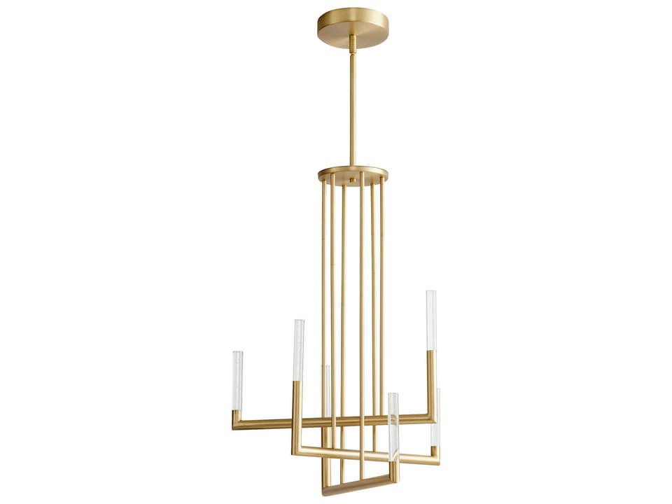 6-Light Lustre Tiered Chandelier in Aged Brass with Clear Bubble Glass