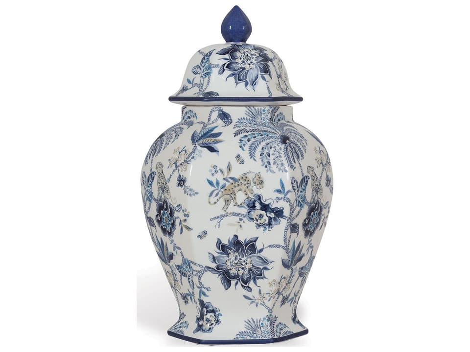 Williamsburg Braganza Blue Decorative Jar Medium with Floral and Animal Motif
