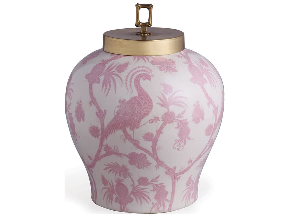 Balinese Peacock Pink Decorative Jar with Brass Lid