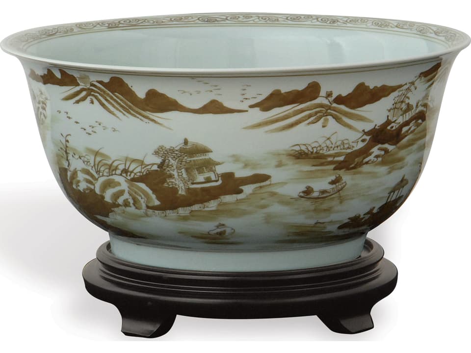 Canton Decorative Porcelain Bowl in Brown and White