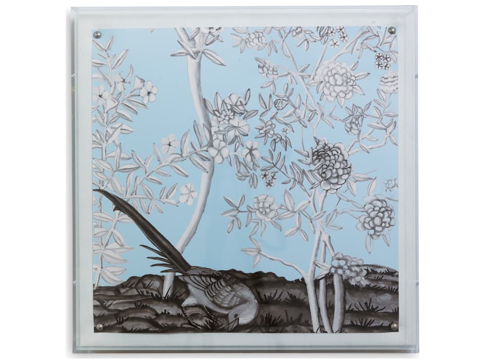 Blue Chinoiserie I Wall Art Lucite Shadow Box with Nailhead Trim