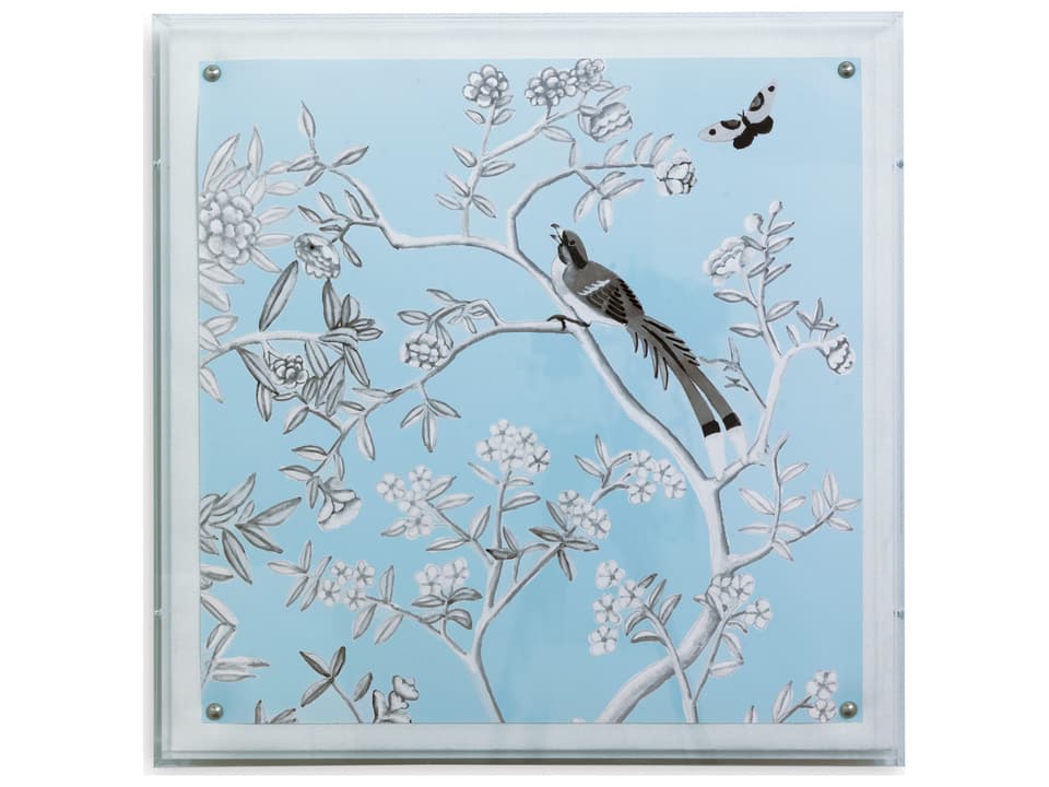 Blue Chinoiserie IV Lucite Wall Art with Nailhead Trim