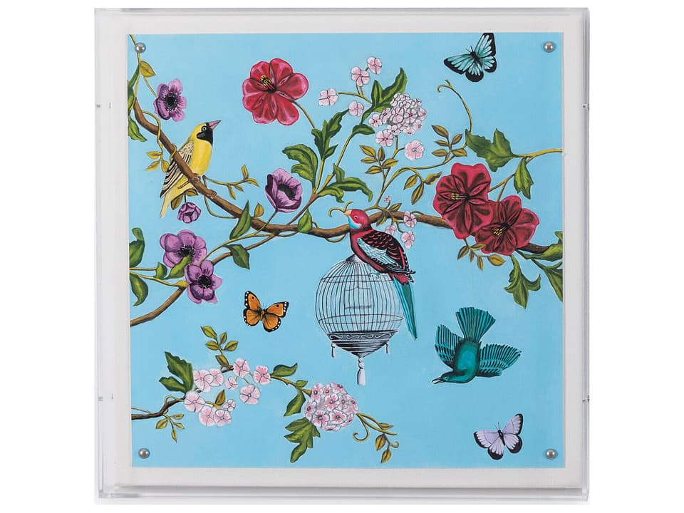Bird Song II Framed Wall Art with Shadow Box and Nailhead Trim