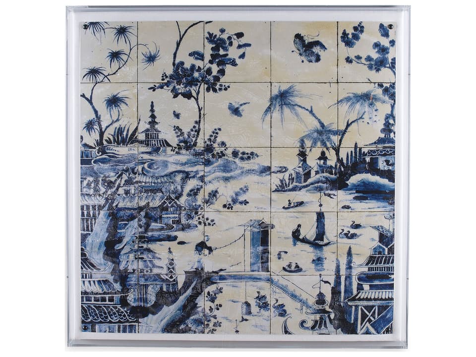 Delft Tile I Giclee Print Wall Art in Lucite Shadow Box