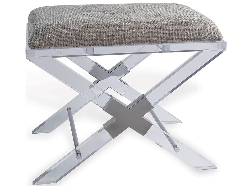 Crossing Benedict Taupe Upholstered Lucite X-Frame Bench