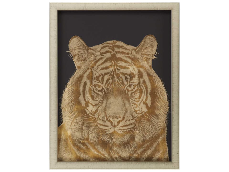 Tiger Portrait Shadow Box in Champagne Gold Frame