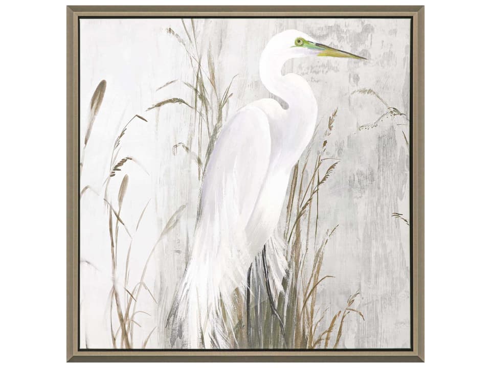 Heron in the Reeds Canvas Wall Art with Champagne Gold Floater Frame
