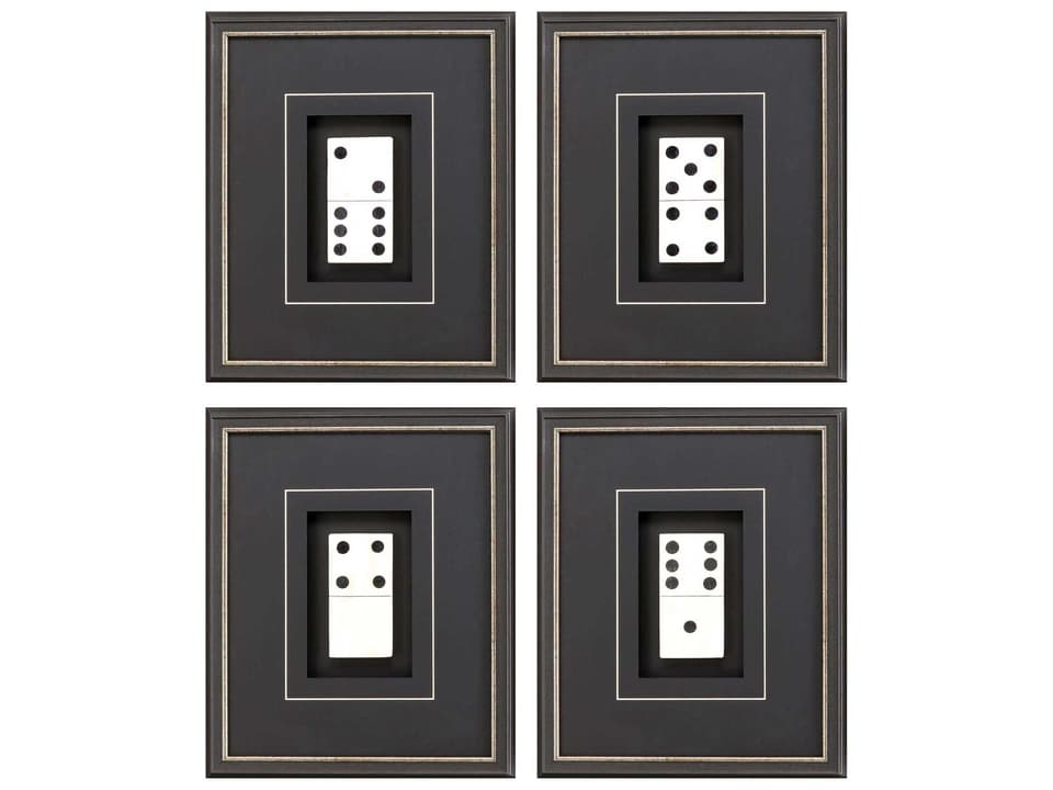 Dominoes 4-Piece Shadow Box Wall Art Set with Aged Silver Lip