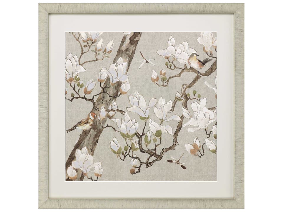 Magnolia Bloom Framed Print in Champagne Gold