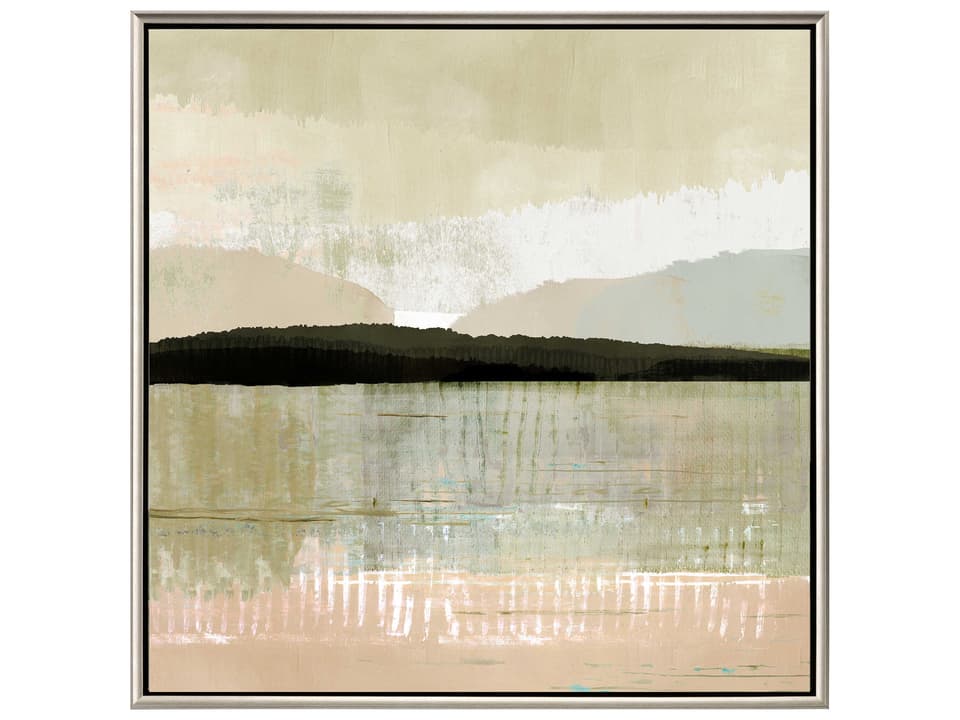 Blush Horizon II Waterside Canvas Wall Art with Silver Floater Frame