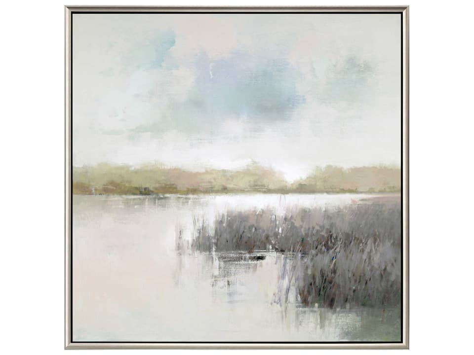 Waterside Dawn Glow Framed Canvas Wall Art