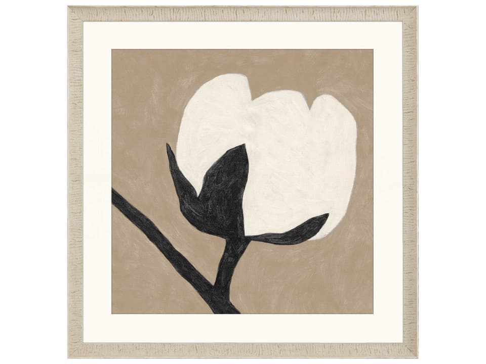 Florals Delicate Sketch Solo Framed Giclee Wall Art in Ivory Wood