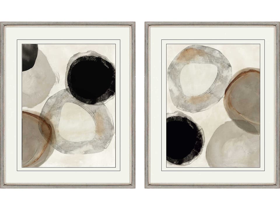 Geometrics Beige Ring Wall Art Set of 2 with Silver Shadow Box Frame