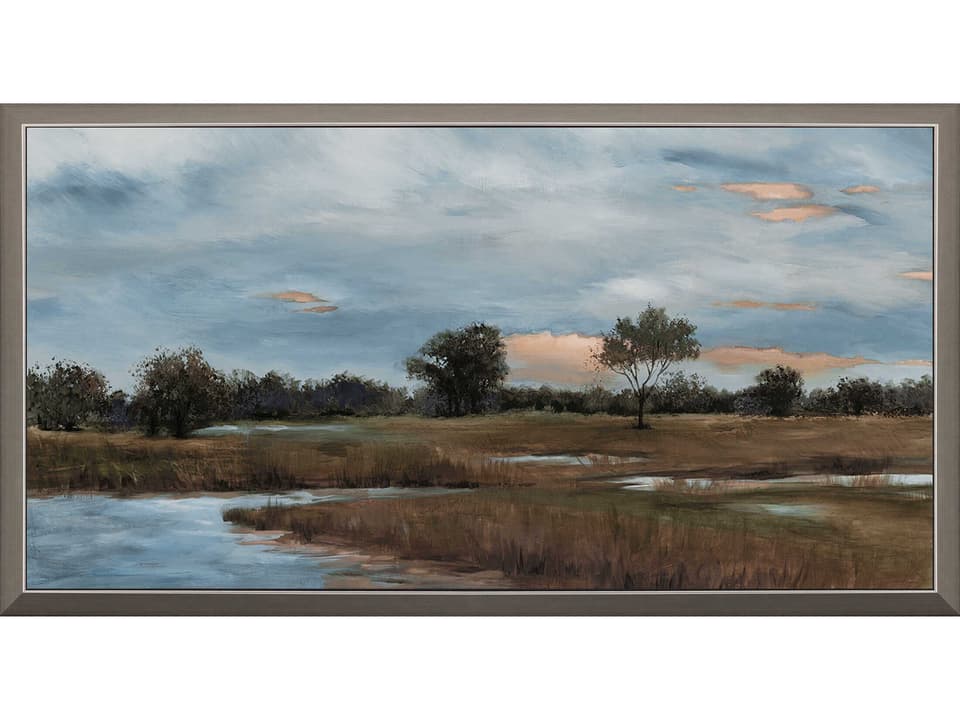Waterside River Walk Framed Wall Art with Modern Silver Finish