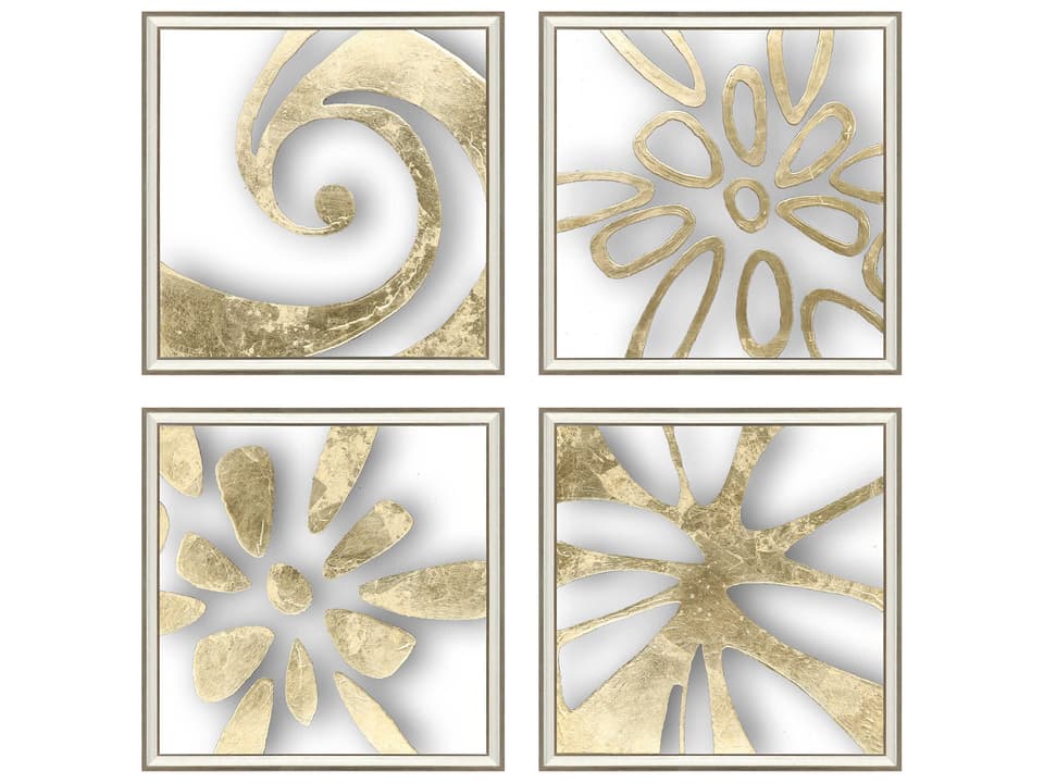 Geometrics Splash of Gold-II Shadow Box Wall Art Set of 4 Modern Abstract