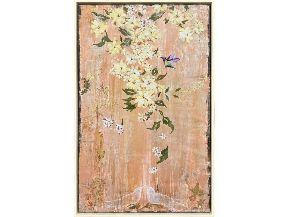 Love Birds I Hand Embellished Giclee Canvas Wall Art with Floater Frame