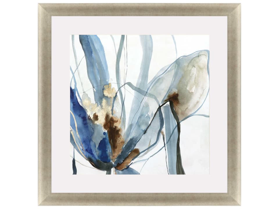 Refined II Framed Art Blue Gray Floral Champagne Gold