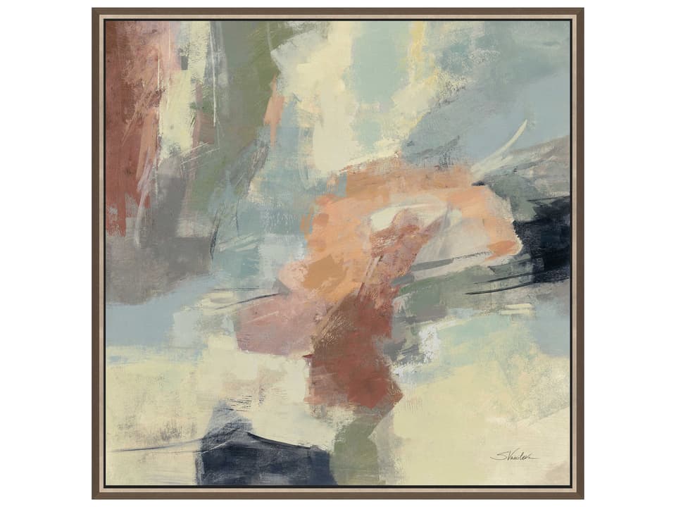 Abstract Blue Farm Field Canvas Wall Art with Champagne Gold Floater Frame