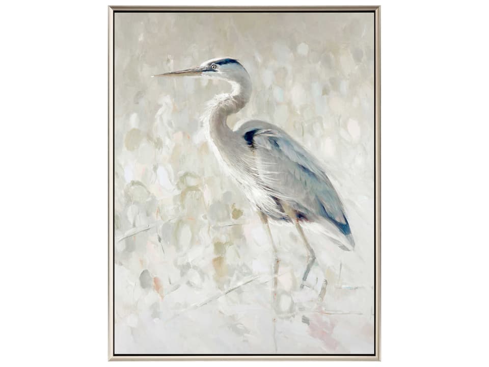 Great Blue Heron II Framed Canvas Wall Art with Silver Floater Frame