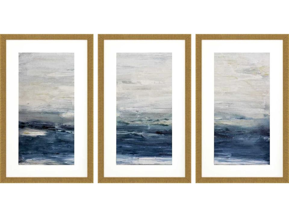 Oceania Abstract Framed Wall Art Set of 3 in Distressed Gold