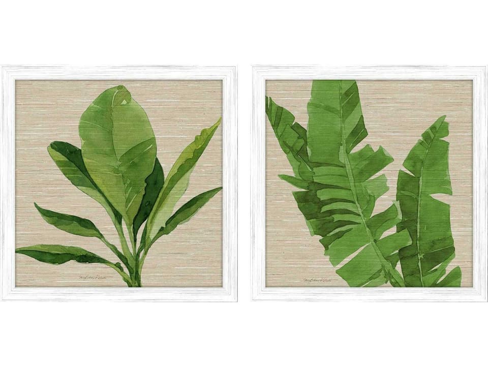 Palm Isle-I Two Piece Coastal Wall Art Set with Green Palm Botanicals