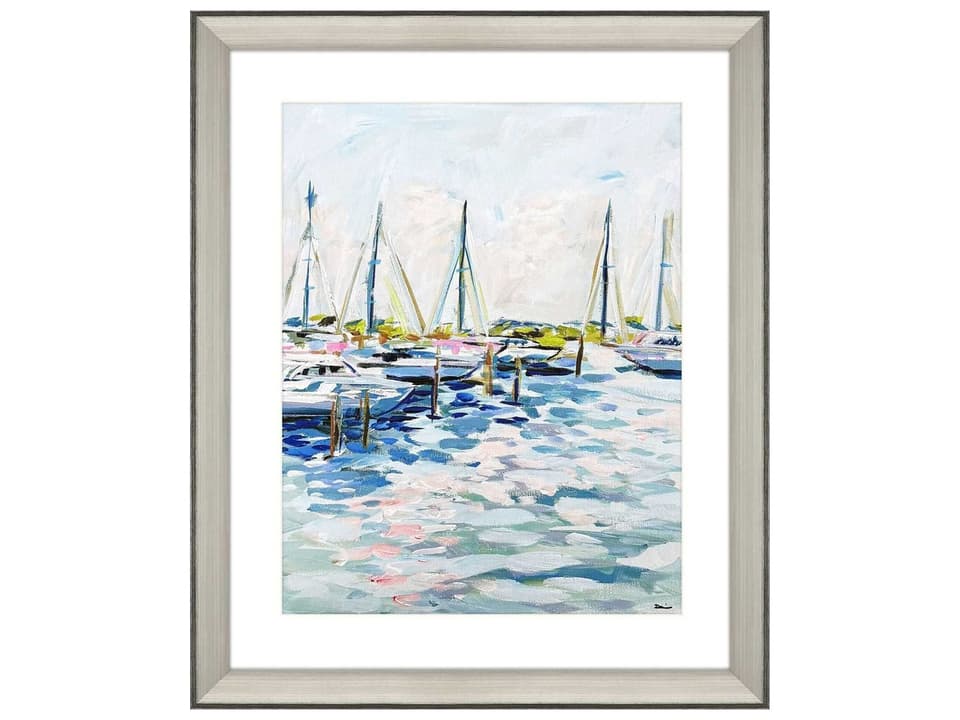 Sporting Marina at Dusk Framed Wall Art with Silver Finish