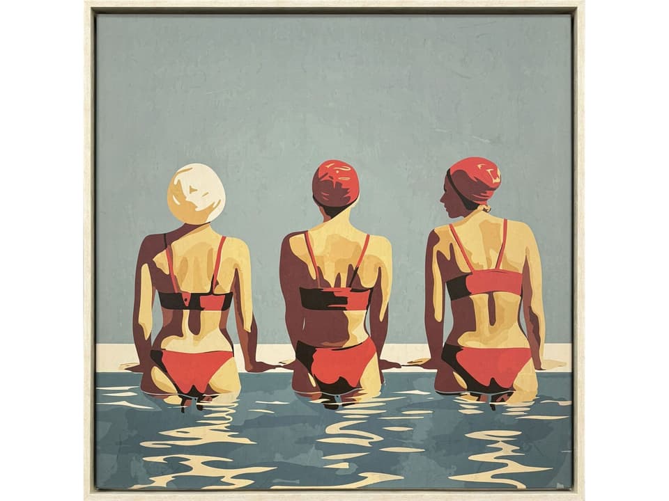 Red Two Friends At The Beach Coastal Framed Giclee Canvas Wall Art