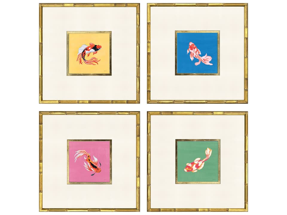 Colorful Koi 4-Piece Framed Wall Art Set with Gold Frame