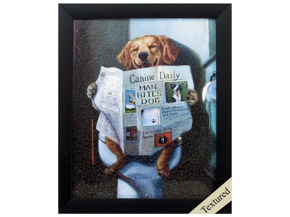 Animals Man Bites Dog Wall Art in Modern Flat Black Frame