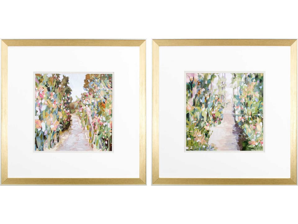Flower Garden Path Set of 2 Framed Wall Art with Gold Metallic Frame