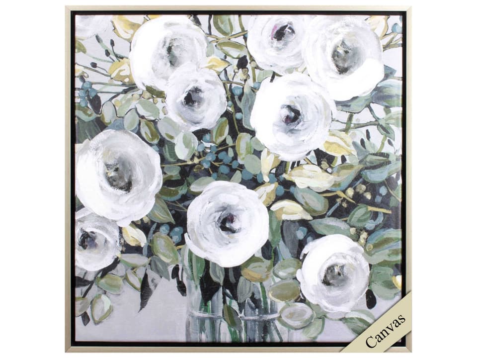 Florals White Rose Parade Canvas Wall Art