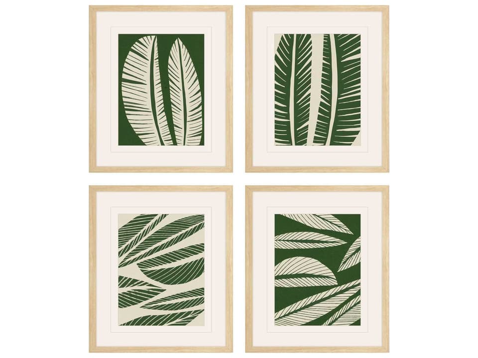 Tropical Flourish 4-Piece Wall Art Set Green and Beige Framed Prints