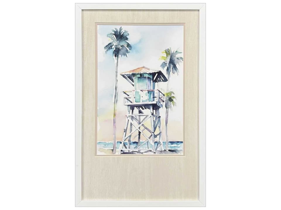 Waterside Boho Beachy Blue Wall Art with White Frame