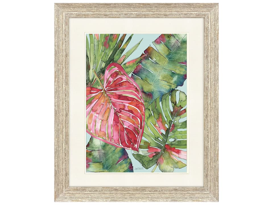 Palm Springs X Framed Art in Distressed Whitewash with Floral Design